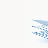 Three-layer geometric safety net beneath a falling code block, illustrating unit, contract, and characterisation tests built before framework migration