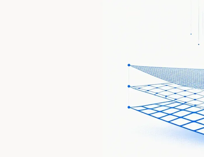 Three-layer geometric safety net beneath a falling code block, illustrating unit, contract, and characterisation tests built before framework migration