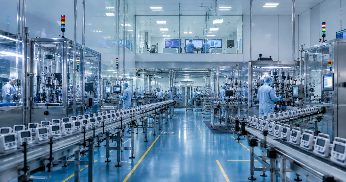 Modern pharmaceutical manufacturing facility representing the customer-facing operations that needed to continue uninterrupted during the corporate separation